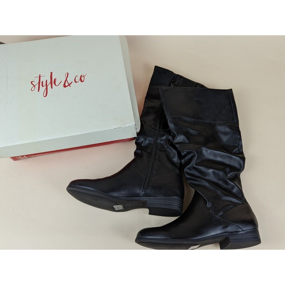 Style & Co Kelimae Scrunched Boots Black Womens 6 M Tall Faux Leather Shoes NWB